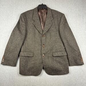 Fenzia Blazer Mens 40(42)S Brown Herringbone Tweed Wool 3 Button Sport Coat